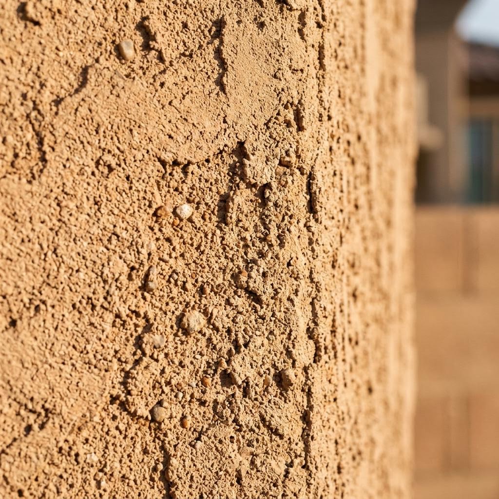 Close detail of a finely finished stucco surface
